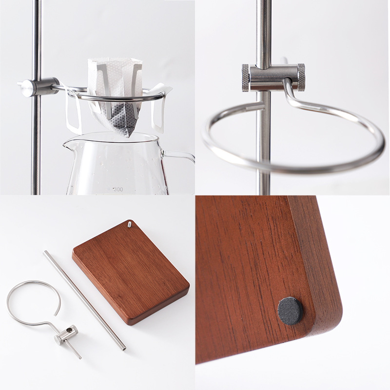 Wood Pour Over Coffee Dripper Stand Stainless Steel V60 Holder