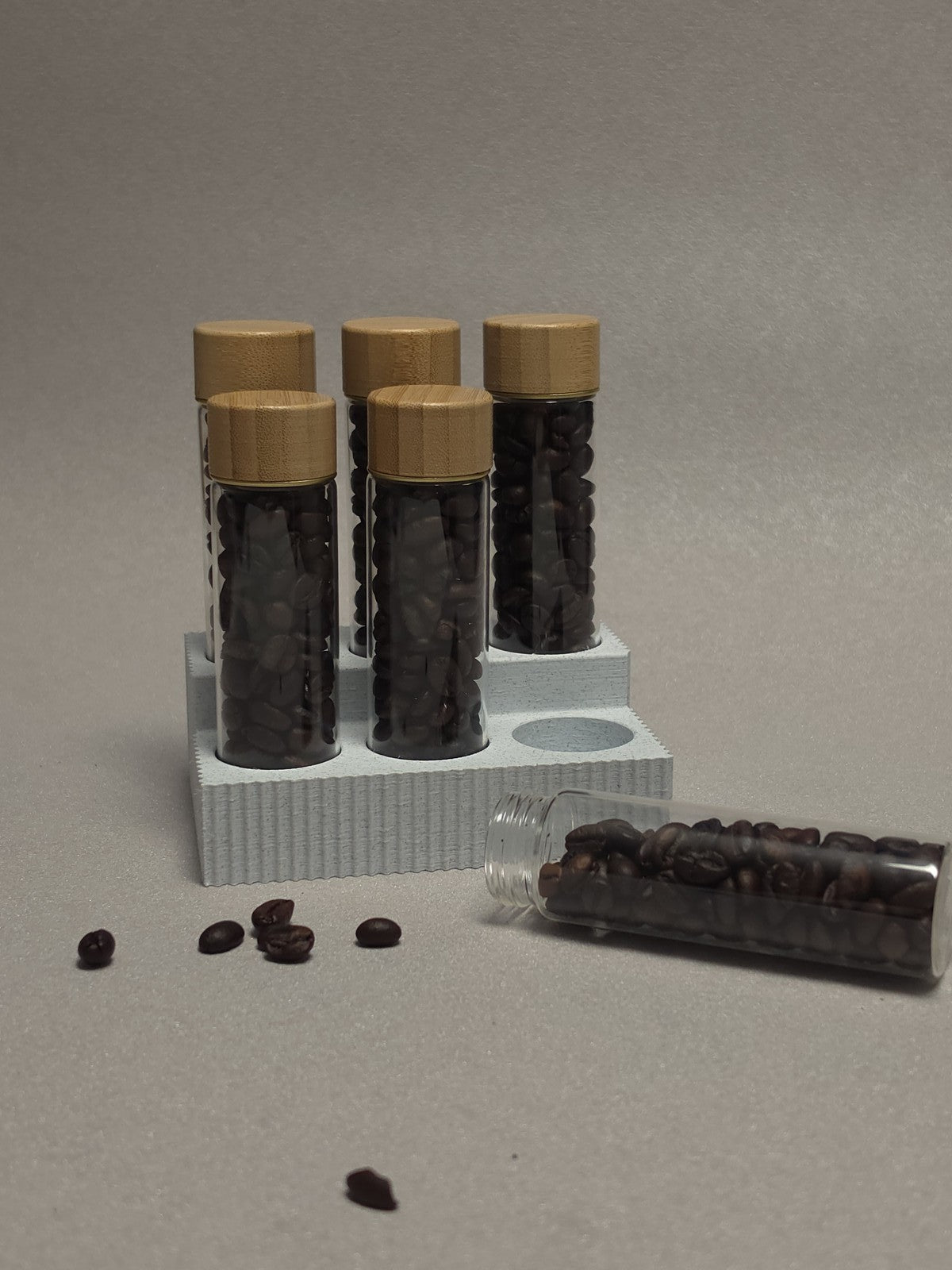 6-Pack set Glass test tube Bamboo wood cover Marble pattern storage base