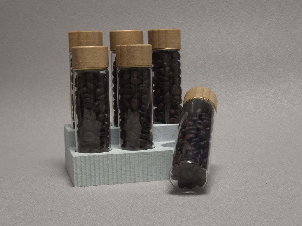 6-Pack set Glass test tube Bamboo wood cover Marble pattern storage base