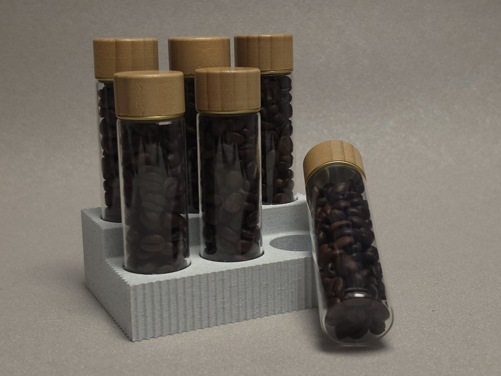 6-Pack set Glass test tube Bamboo wood cover Marble pattern storage base