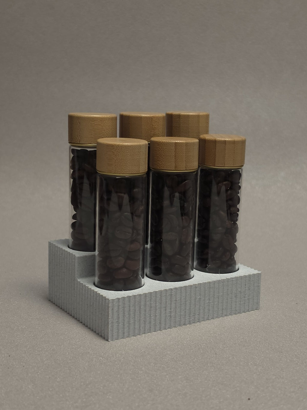 6-Pack set Glass test tube Bamboo wood cover Marble pattern storage base