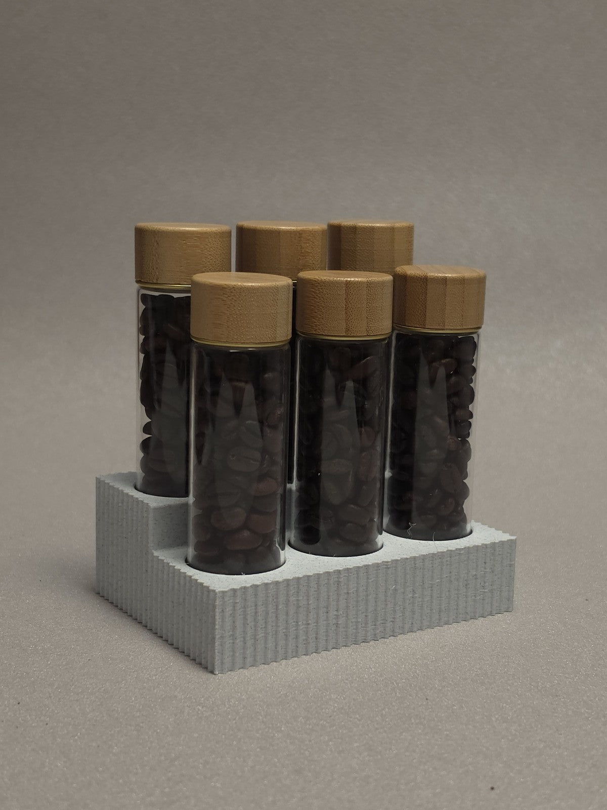 6-Pack set Glass test tube Bamboo wood cover Marble pattern storage base