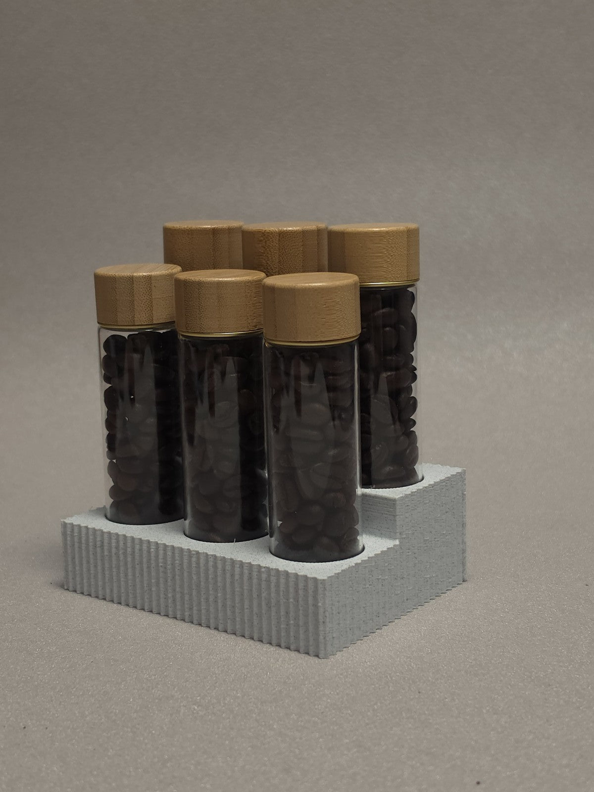 6-Pack set Glass test tube Bamboo wood cover Marble pattern storage base