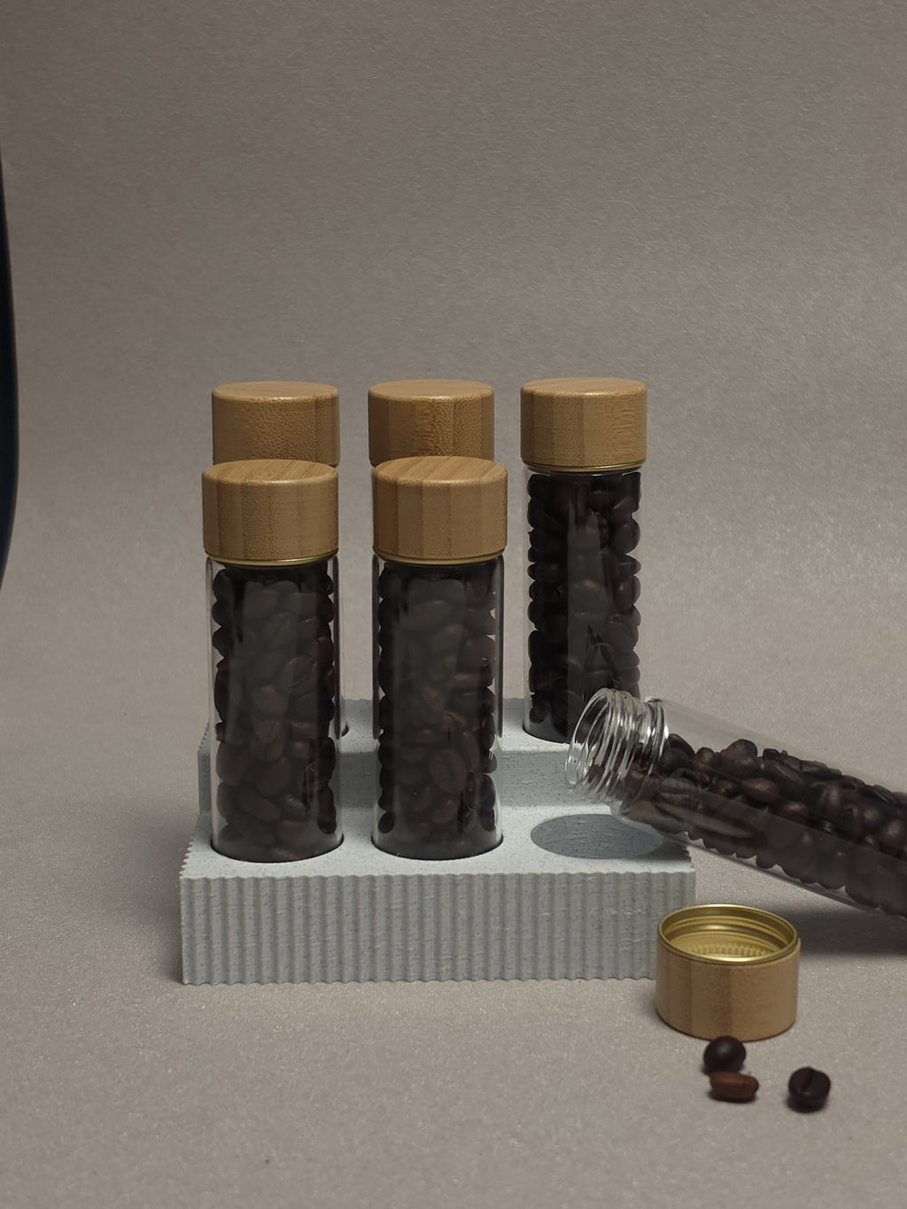 6-Pack set Glass test tube Bamboo wood cover Marble pattern storage base