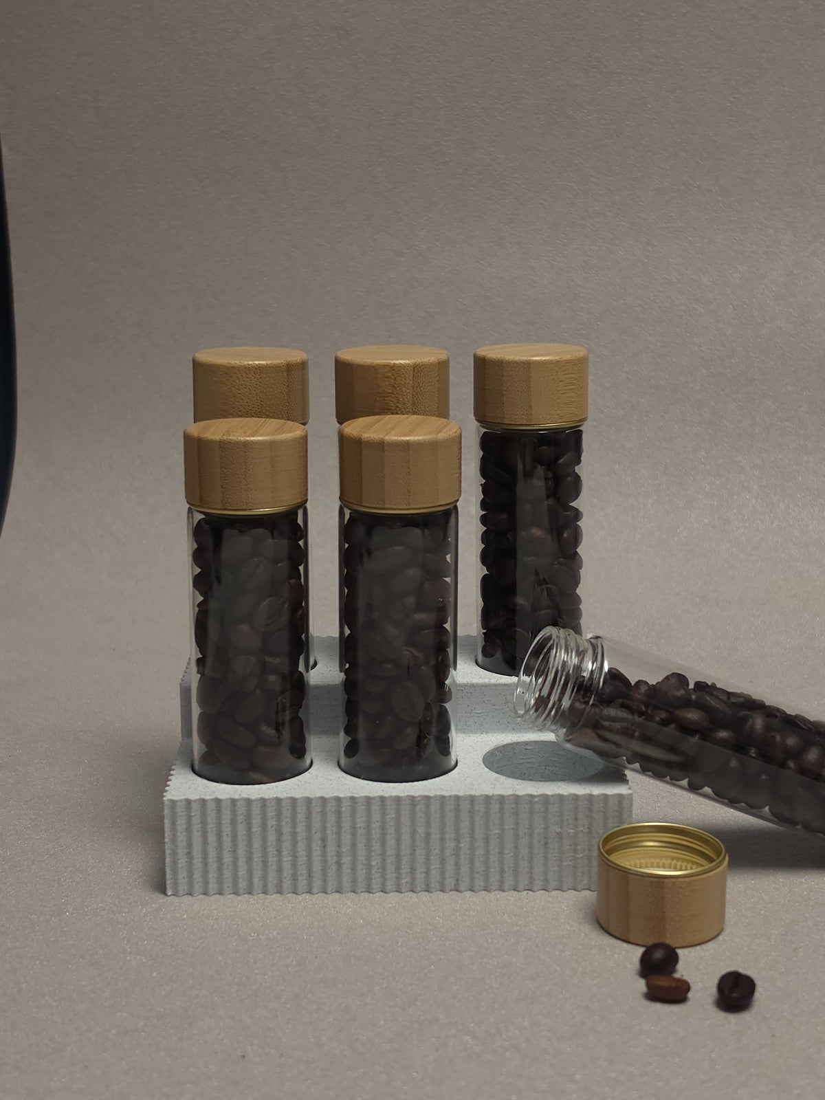 6-Pack set Glass test tube Bamboo wood cover Marble pattern storage base