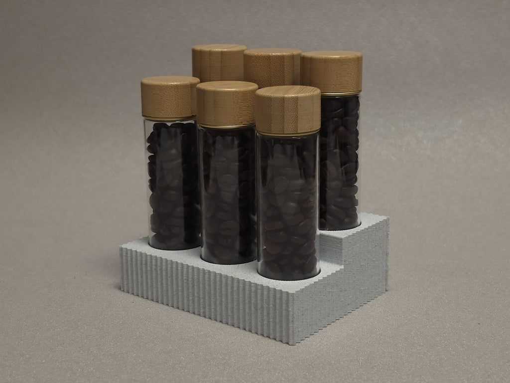6-Pack set Glass test tube Bamboo wood cover Marble pattern storage base
