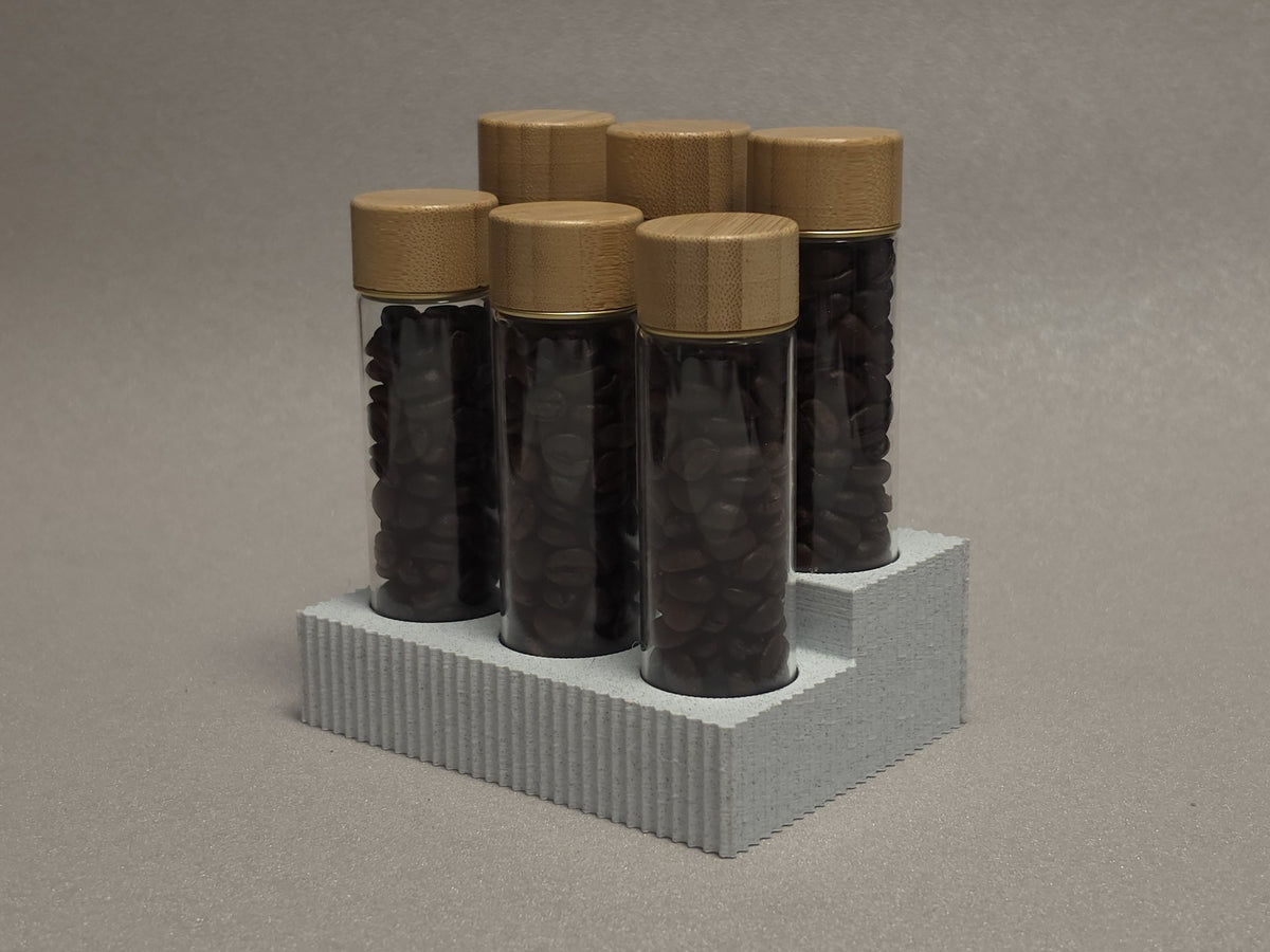 6-Pack set Glass test tube Bamboo wood cover Marble pattern storage base