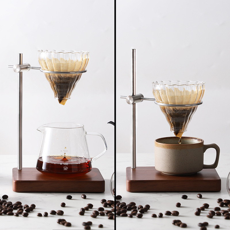 Wood Pour Over Coffee Dripper Stand Stainless Steel V60 Holder